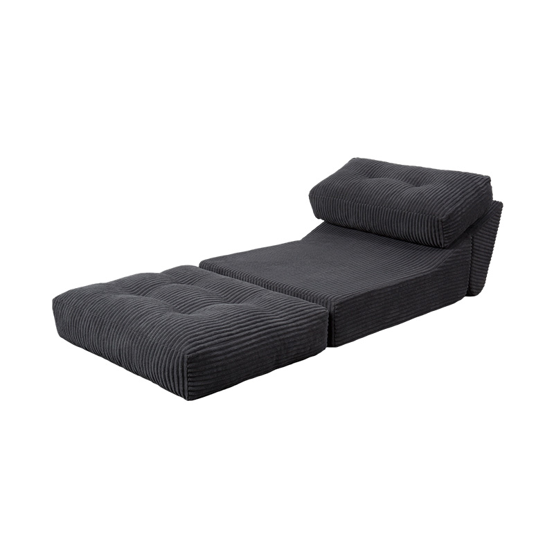 Sofá-cama multifuncional dobrável de espuma completa em veludo cinza escuro com encosto ergonômico