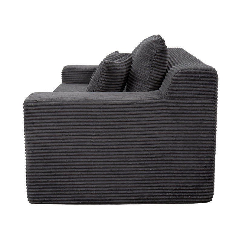 Sofá-cama modular transformável em veludo cotelê cinza escuro com várias almofadas Sofá-cama modular transformável em veludo cotelê cinza escuro com várias almofadas