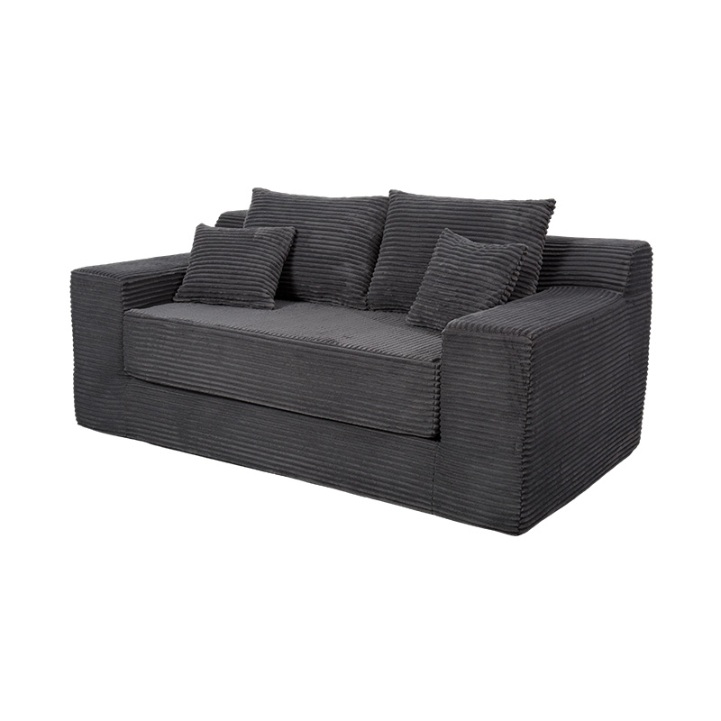 Sofá-cama modular transformável em veludo cotelê cinza escuro com várias almofadas Sofá-cama modular transformável em veludo cotelê cinza escuro com várias almofadas