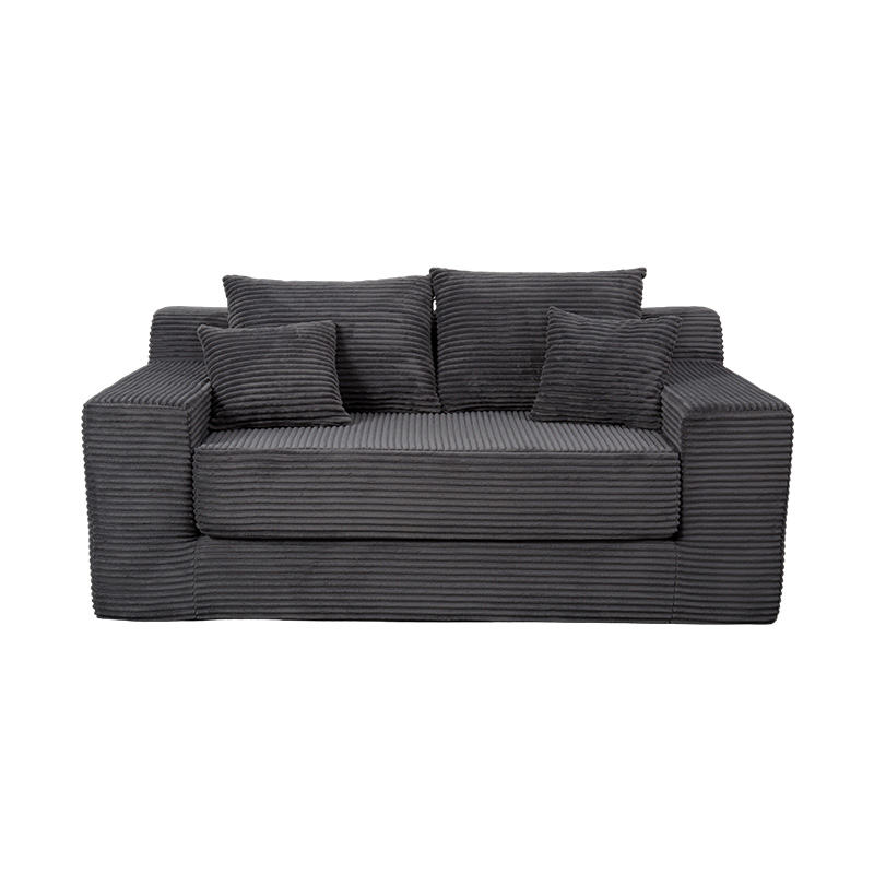 Sofá-cama modular transformável em veludo cotelê cinza escuro com várias almofadas Sofá-cama modular transformável em veludo cotelê cinza escuro com várias almofadas