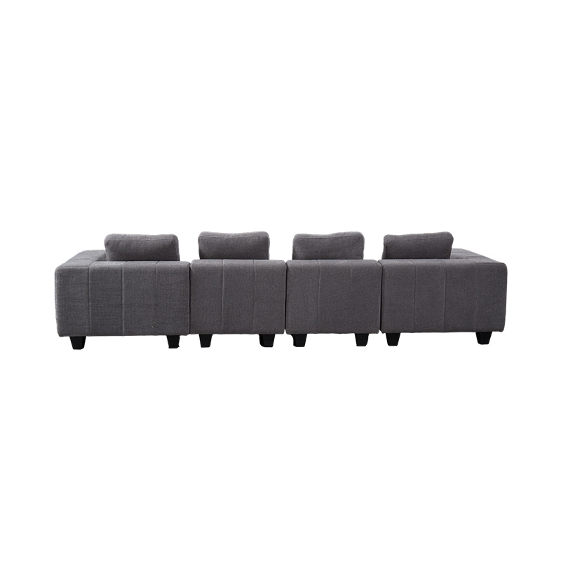 Sofá modular grande em formato de L em tecido cinza claro com almofadas quadradas, estilo minimalista moderno Sofá modular grande em formato de L em tecido cinza claro com almofadas quadradas, estilo minimalista moderno
