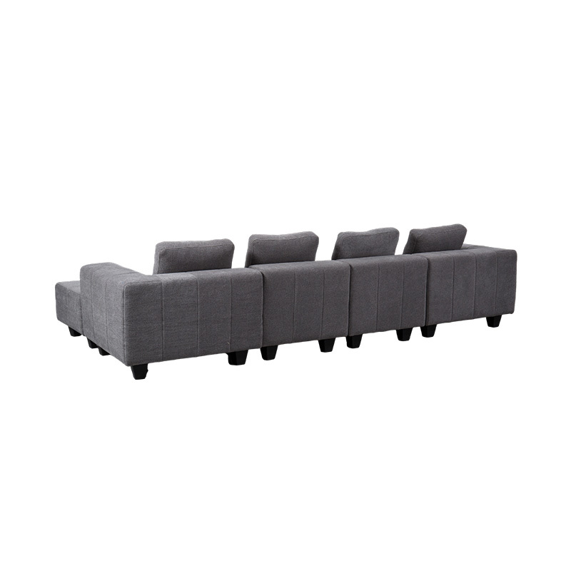 Sofá modular grande em formato de L em tecido cinza claro com almofadas quadradas, estilo minimalista moderno Sofá modular grande em formato de L em tecido cinza claro com almofadas quadradas, estilo minimalista moderno