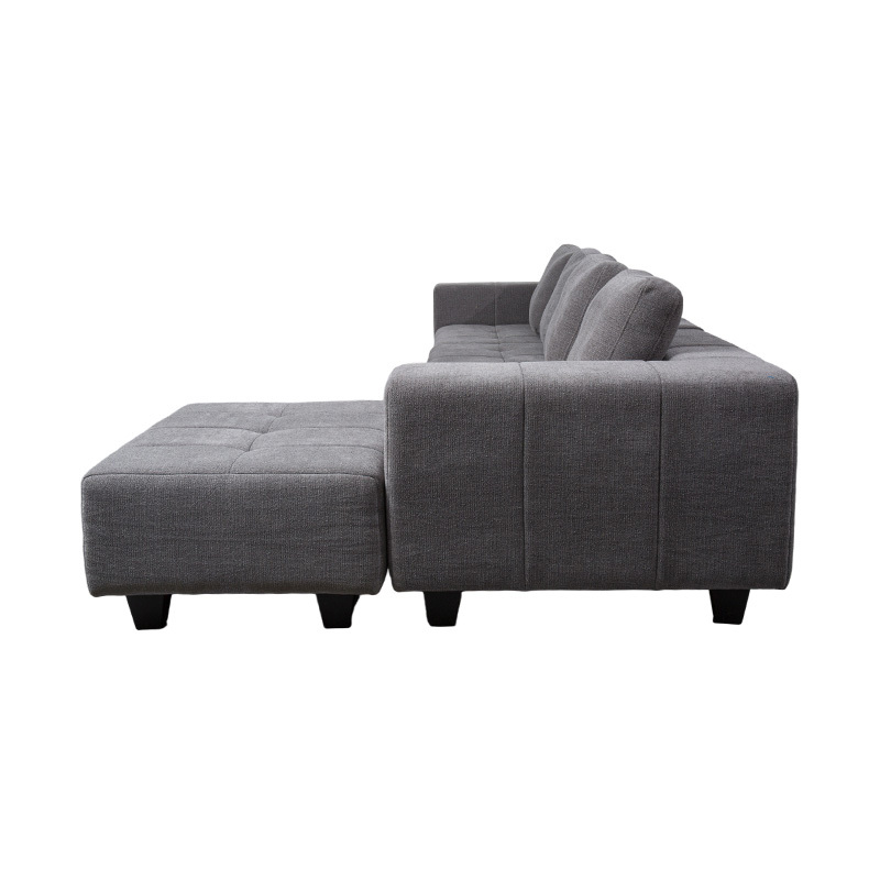 Sofá modular grande em formato de L em tecido cinza claro com almofadas quadradas, estilo minimalista moderno Sofá modular grande em formato de L em tecido cinza claro com almofadas quadradas, estilo minimalista moderno