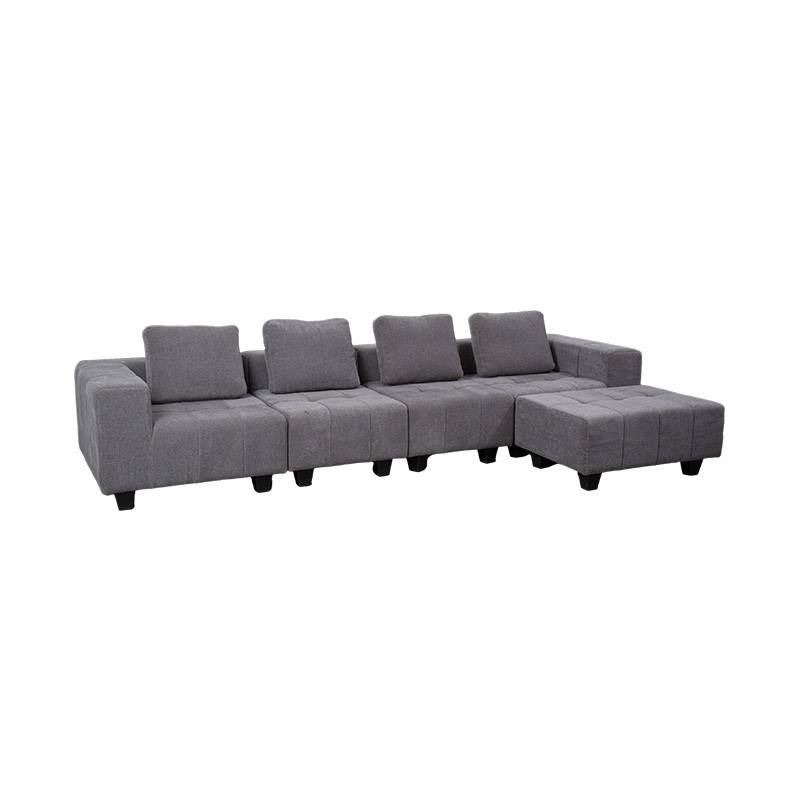Sofá modular grande em formato de L em tecido cinza claro com almofadas quadradas, estilo minimalista moderno Sofá modular grande em formato de L em tecido cinza claro com almofadas quadradas, estilo minimalista moderno