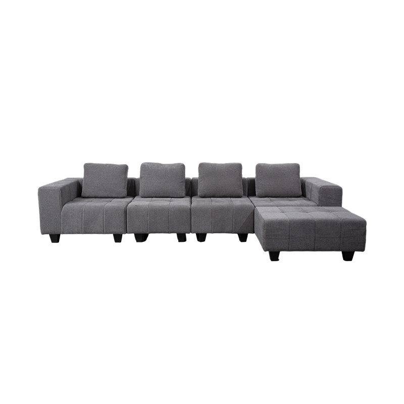 Sofá modular grande em formato de L em tecido cinza claro com almofadas quadradas, estilo minimalista moderno Sofá modular grande em formato de L em tecido cinza claro com almofadas quadradas, estilo minimalista moderno