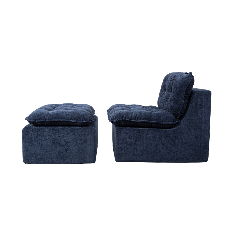 Conjunto de sofá modular de espuma completa em veludo cotelê azul profundo com encosto acolchoado e otomano combinando Conjunto de sofá modular de espuma completa em veludo cotelê azul profundo com encosto acolchoado e otomano combinando