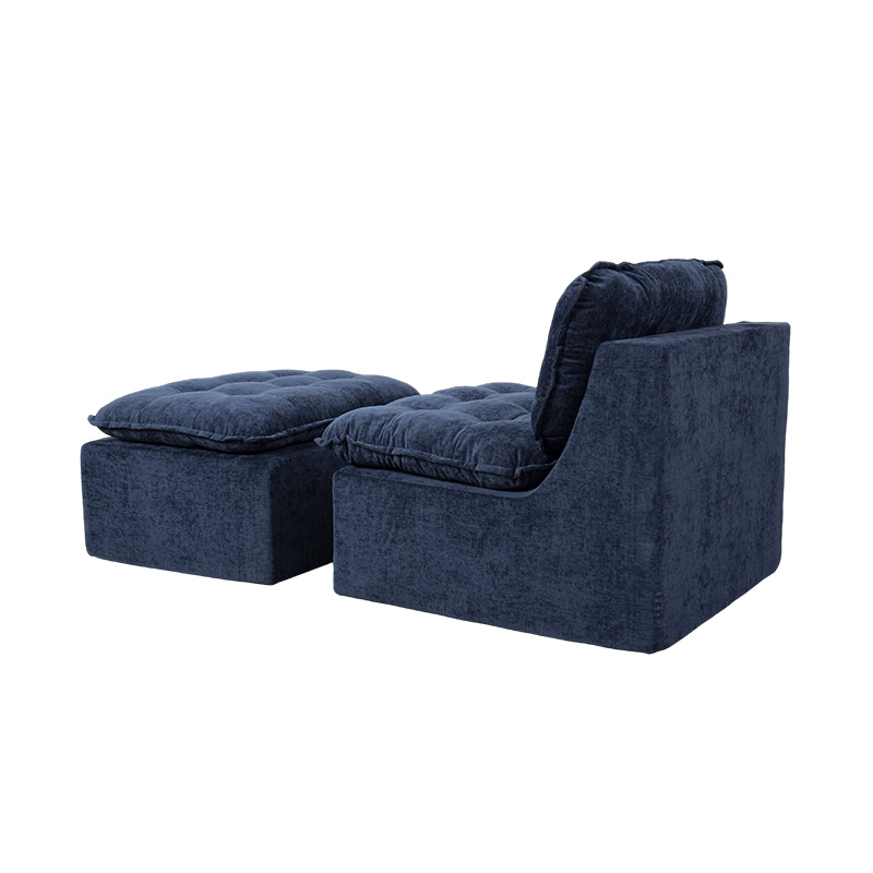 Conjunto de sofá modular de espuma completa em veludo cotelê azul profundo com encosto acolchoado e otomano combinando Conjunto de sofá modular de espuma completa em veludo cotelê azul profundo com encosto acolchoado e otomano combinando