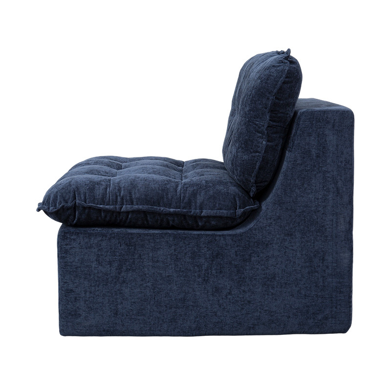 Conjunto de sofá modular de espuma completa em veludo cotelê azul profundo com encosto acolchoado e otomano combinando Conjunto de sofá modular de espuma completa em veludo cotelê azul profundo com encosto acolchoado e otomano combinando