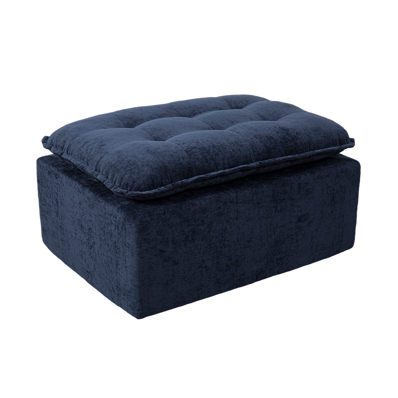 Conjunto de sofá modular de espuma completa em veludo cotelê azul profundo com encosto acolchoado e otomano combinando Conjunto de sofá modular de espuma completa em veludo cotelê azul profundo com encosto acolchoado e otomano combinando