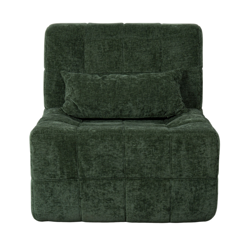 Sofá único grande de espuma total em veludo cotelê verde esmeralda com design em bloco