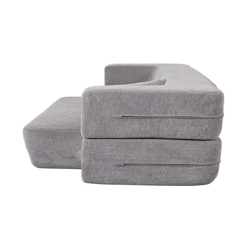 Sofá-cama multifuncional conversível em veludo cinza claro com almofadas Sofá-cama multifuncional conversível em veludo cinza claro com almofadas