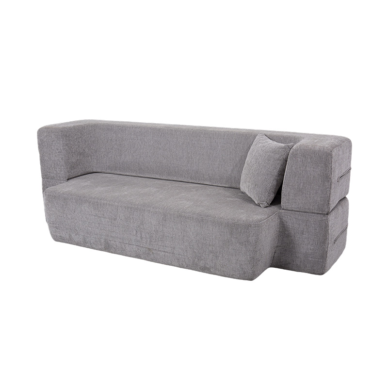 Sofá-cama multifuncional conversível em veludo cinza claro com almofadas Sofá-cama multifuncional conversível em veludo cinza claro com almofadas
