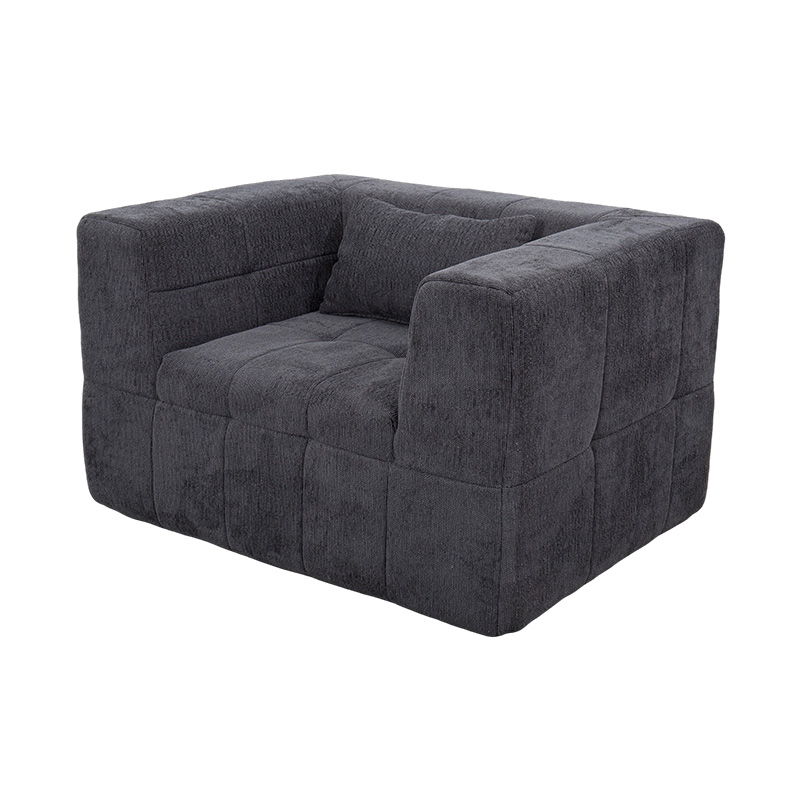 Sofá Lounge Individual de Espuma Completa com Veludo Cinza Escuro e Design de Bloco Geométrico