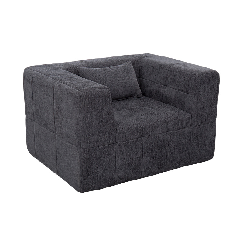 Sofá Lounge Individual de Espuma Completa com Veludo Cinza Escuro e Design de Bloco Geométrico